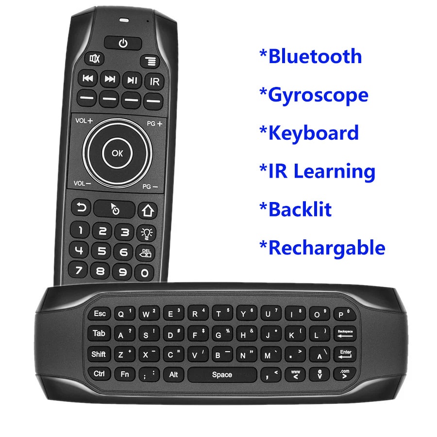 G7BTS Backlit Bluetooth Air Mouse คีย์บอร์ดขนาดเล็กแบบชาร์จไฟได้ Gyroscope IR การเรียนรู้รีโมทคอนโทร