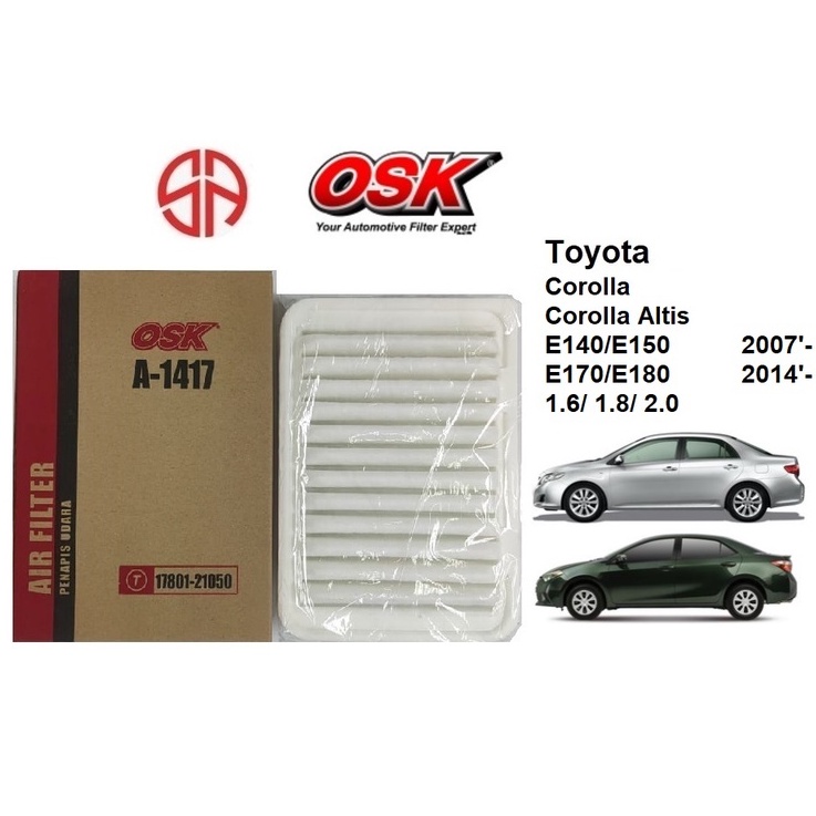 Toyota Corolla Altis 1.6 1.8 2.0 กรองอากาศ OSK โอซาก้า A-1417 3ZZ-FE 1ZR-FE 1ZZ-FE 2ZR-FE ZZE172 3ZR