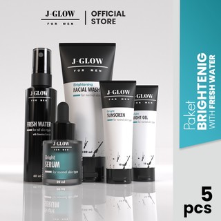 J-GLOW FOR MEN - Paket Brightening Fresh Water Perawatan Wajah Pria Agar Tidak Kusam Paket Skincare Pria Glowing (Diformulasikan Khusus Kulit Normal & Kering) - 4 Pcs