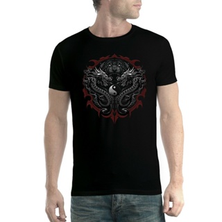 เสื้อยืดผ้าฝ้าย Sanc6 [พร้อมส่ง] เสื้อยืดผ้าฝ้าย 100% พิมพ์ลาย Bengal Tiger Dragons Taijitu พลัสไซซ์ สีดํา สําหรับผู้ชาย