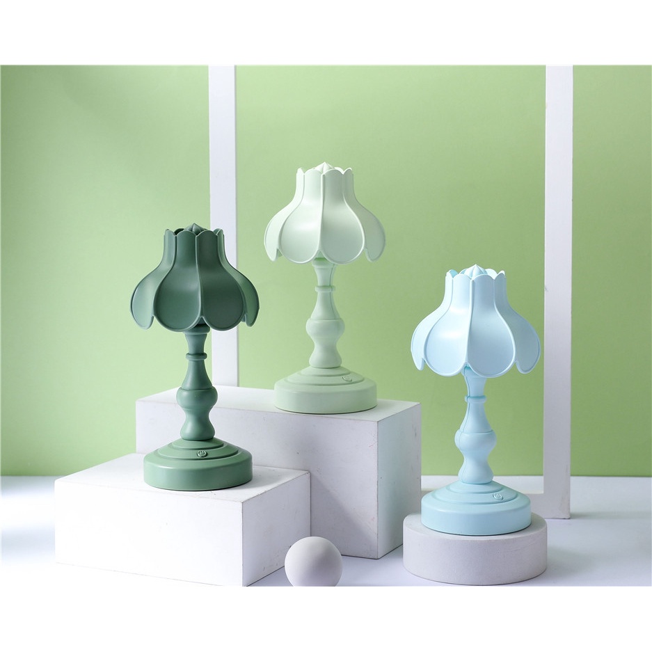 โคมไฟตั้งโต๊ะ รูปดอกบัว ขนาดเล็ก พอร์ต Usb สไตล์เรโทร สําหรับตกแต่งหอพักนักเรียน - รูปที่ 5