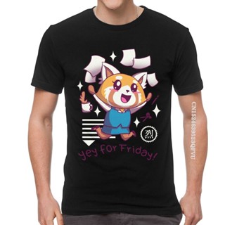 เสื้อยืดสไตล์เกาหลี Mannen Aggretsuko Tee Shirt Agressieve Retsuko เสื้อยืด Grappige yes Voor Vrijdag Gelukkig Weeken เส