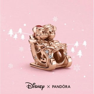 Pandora minnie &amp; mickey christmas sleigh charm แท้100%