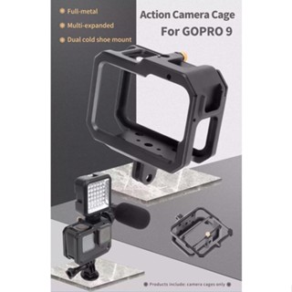 Aluminum Alloy Housing Cage Protective Frame Case with Clod Shoe Mount 1/4 Hole for GoPro Hero 11 10 9 Cage Rig