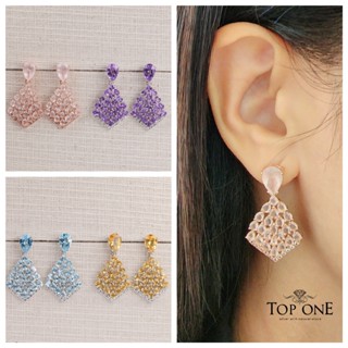 Top1jewelry ต่างหูพลอยแท้ Citrine Rose Quartz Blue Topaz Amethyst เงินแท้