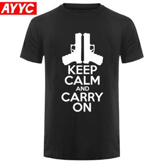 เสื้อยืดผ้าฝ้าย 100% พิมพ์ลาย Keep Calm And Carry On แนวตลก แฟชั่นฤดูร้อน สําหรับผู้ชายS-5XL