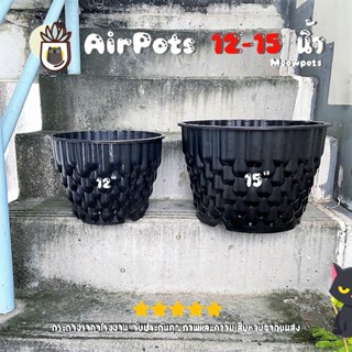 กระถางแอร์พอต (Air Pots) 12 นิ้ว 15 นิ้ว พร้อมจานรอง กระถางสายเขียว สมุนไพร 420 กระถางระบายอากาศ เพิ่มรากต้นไม้