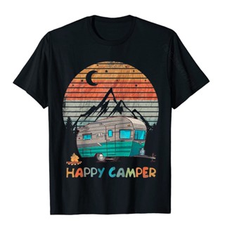 ขายดี!เสื้อยืด ผ้าฝ้าย พิมพ์ลาย Happy Camping Lover Camp สไตล์วินเทจ สําหรับผู้ชาย และผู้หญิง VQXZS-5XL