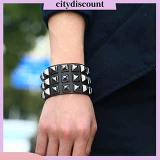 &lt;citydiscount&gt;  &lt;CITYTH&gt; พังก์ ผู้ชาย ผู้หญิง คลับ สแควร์ หมุดย้ํา สตั๊ด ข้อมือกว้าง หนังเทียม กําไลข้อมือ สร้อยข้อมือ