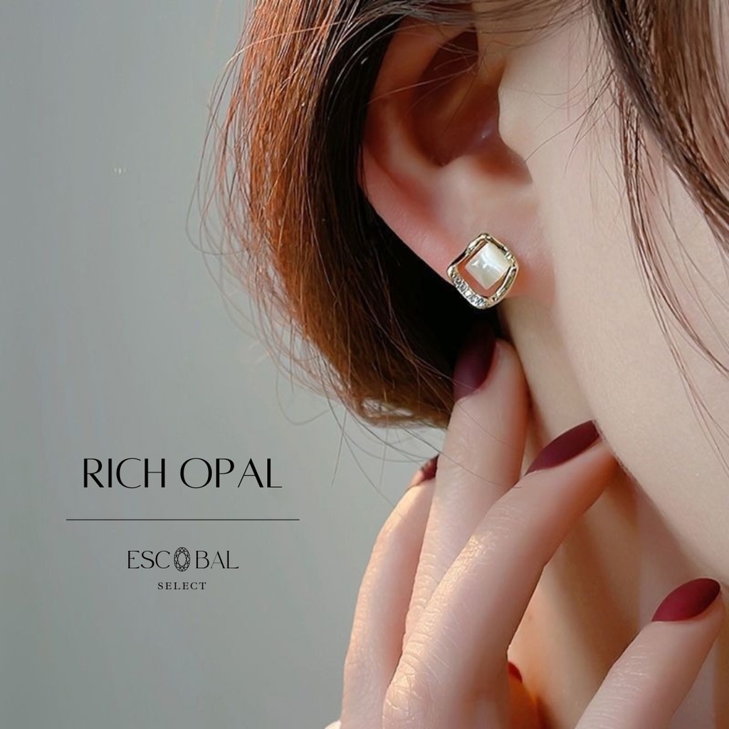 ESCOBAL✨ต่างหูเงินแท้ Rich Opal สไตล์สวยหรู ตุ้มหูเงินแท้ ต่างหูแฟชั่น ต่างหูเกาหลี ของขวัญ