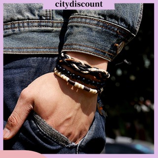 &lt;citydiscount&gt;  กำไลข้อมือสายหนังถัก สำหรับผู้ชาย