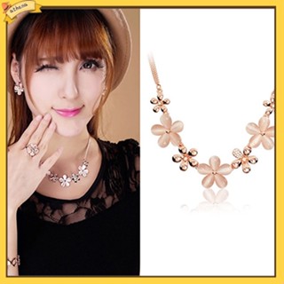 [Athena] สร้อยคอโซ่แฟชั่นสตรีจี้ดอกไม้โอปอล rhinestone