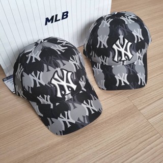 &lt;พร้อมส่ง&gt;MLB Argyle monogram structured Ball Cap logo NY หมวกสีดำ ⚫️⚫️