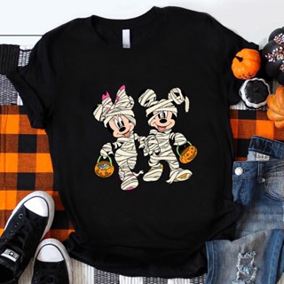 ตลก Mickey และ Minnie Mummy พิมพ์ Disney T-Shirt Trick or Treat แฟชั่นฮาโลวีน Cotton T-Shirt