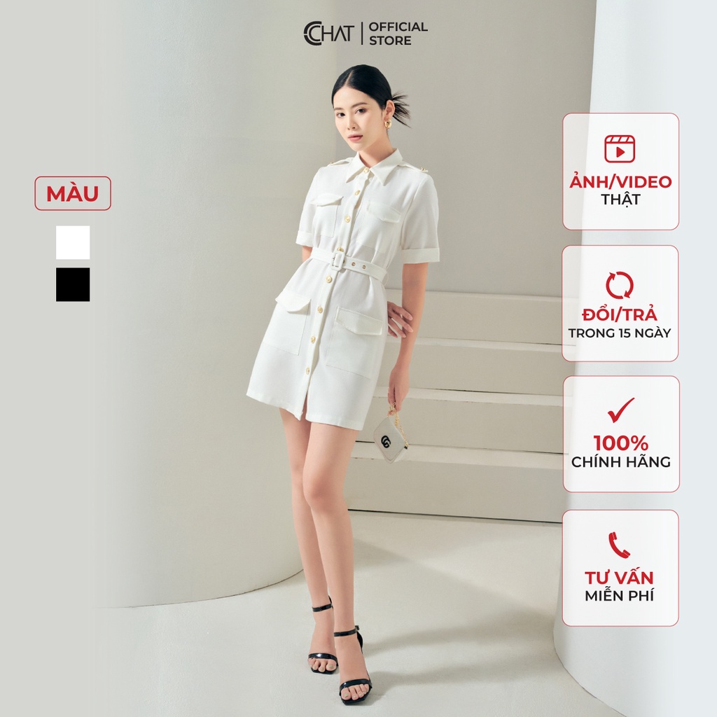 ชุดเดรสผู้หญิง CCHAT ปุ่มโลหะคอปกเยอรมันคุณภาพสูง Tutsi สไตล์อ่อนเยาว์ 12VNS2054AT