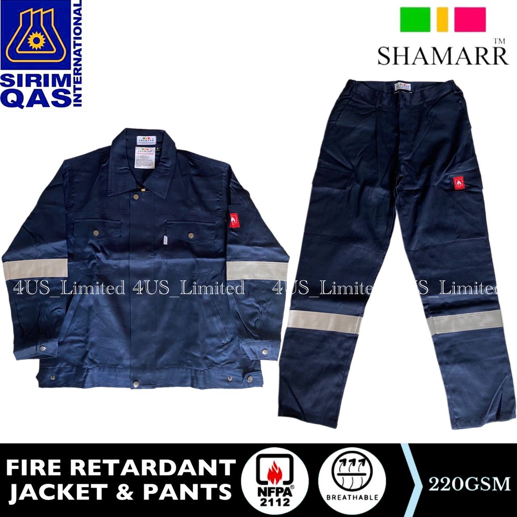 SHAMARR FIRE RETARDANT WORKING JACKET & PANTS NFPA2112 (FR) NAVY BLUE PPE SAFETY WORKING JACKET AND PANTS (SIRIM)