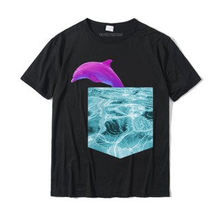 เสื้อยืด oversize Vaporwave โลมาเสื้อยืดของขวัญน้ํารูปร่างพ็อกเก็ตออกแบบ Tee Camisas Hombre ผ้าฝ้ายเสื้อยืดผู้ชายท็อปส์ซ