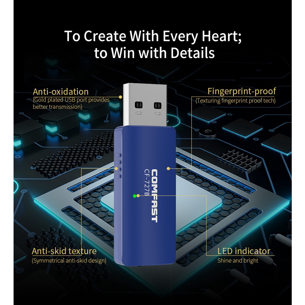 Comfast ตัวรับสัญญาณ wifi pc 5g bluetooth ตัวรับสัญญาณ wifi Usb wifi 727B Wifi 5