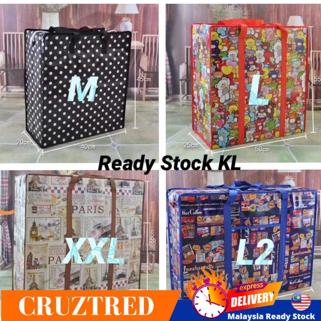 Beg Guni Besar Berzip Laundry Beg Recycle Plastic Balik Kampung Storage Beg Besar KL Shopping Bag