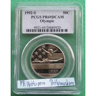 ตลับเกรด PCGS PR69DCAM - Proof Half Dollar 1992 S -Olympic