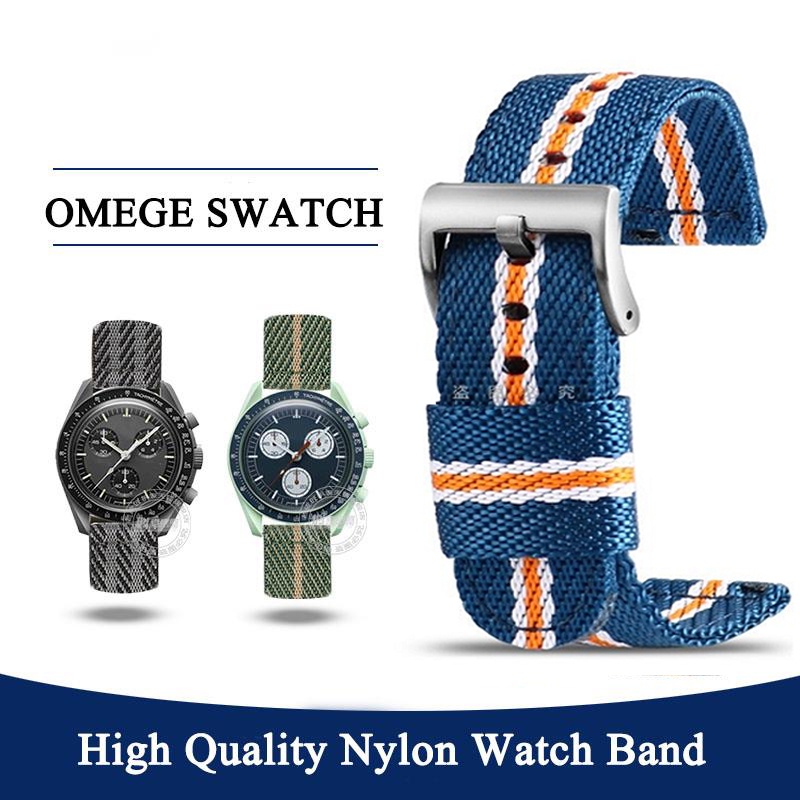 สินค้าใหม่สายนาฬิกาไนลอนสําหรับ Omega X Swatch MoonSwatch Planet Series สายนาฬิกาผ้าใบสายรัดข้อมือสร้อยข้อมือ Quick Release