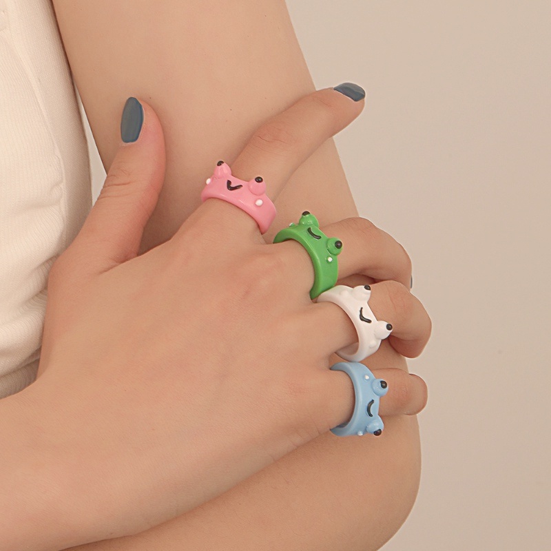 We Flower แหวนแฟชั่น ลายการ์ตูนกบน่ารัก สีฟ้าใส สีชมพู สีเขียว สําหรับคู่รัก เพื่อน แฟชั่นเกาหลี ของขวัญให้แฟนสาว