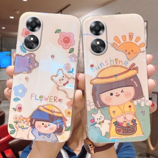 ใหม่ เคสโทรศัพท์มือถือแบบนิ่ม กันกระแทก ลายการ์ตูนเด็กผู้หญิง ดวงอาทิตย์น่ารัก ประดับพลอยเทียม ระยิบระยับ หรูหรา สําหรับ OPPO A17 A77S A77 5G A57 4G 2022 A96 4G A76 OppoA17 OPPOA77s