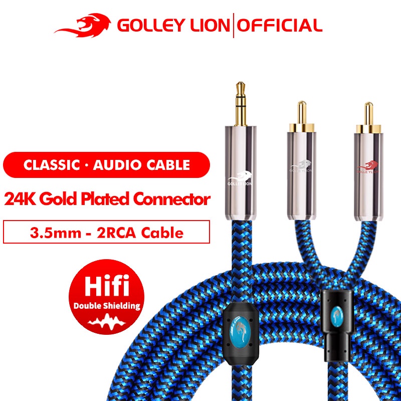 Golley Lion 3.5มม.To 2Rca อะแดปเตอร์แยกสายเคเบิ้ลเสียง Y Aux สําหรับเครื่องเล่น Mp3 - สีฟ้า
