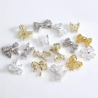 อะไหล่โบว์เงิน/ทอง/รมควัน สำหรับติดตกแต่งเล็บ ถุงละ 25ชิ้น/แพค-โบว์ใหญ่3ชิ้น/แพค 🌈พร้อมส่งในไทย 🌈