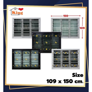 หน้าต่างบานเลื่อน 3 ช่องพร้อมเหล็กดัด[แนวนอน](สีอบ Powder Co…