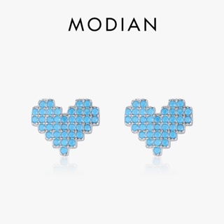 Modian ต่างหูสตั๊ด เงินสเตอร์ลิง 925 จี้รูปหัวใจ ประดับเทอร์ควอยซ์ สไตล์วินเทจ โรแมนติก กันแพ้ สําหรับผู้หญิง