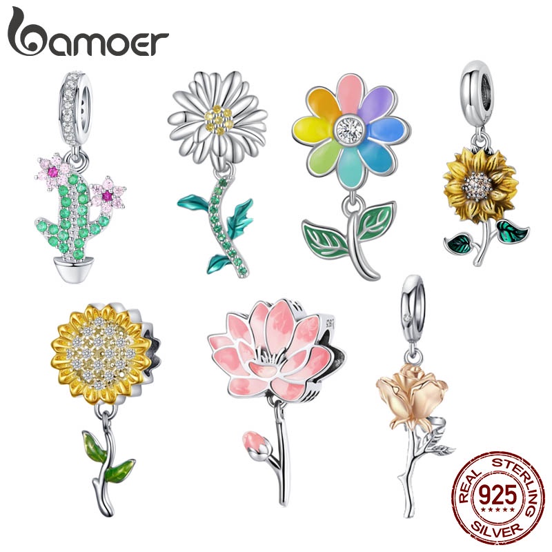 Bamoer Charms 925 เงินดอกไม้น่ารัก Series ลูกปัดสําหรับ DIY สร้อยข้อมือสร้อยคอ