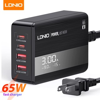 Super fast Charger หัวชาร์จเร็วกำลังไฟ 65W หน้าจอแสดงผล QC4+ PD QC3.0 ตัวเดียวจบ 2USB-C+2USB-A LDNIO A4808Q สายยาว150cm