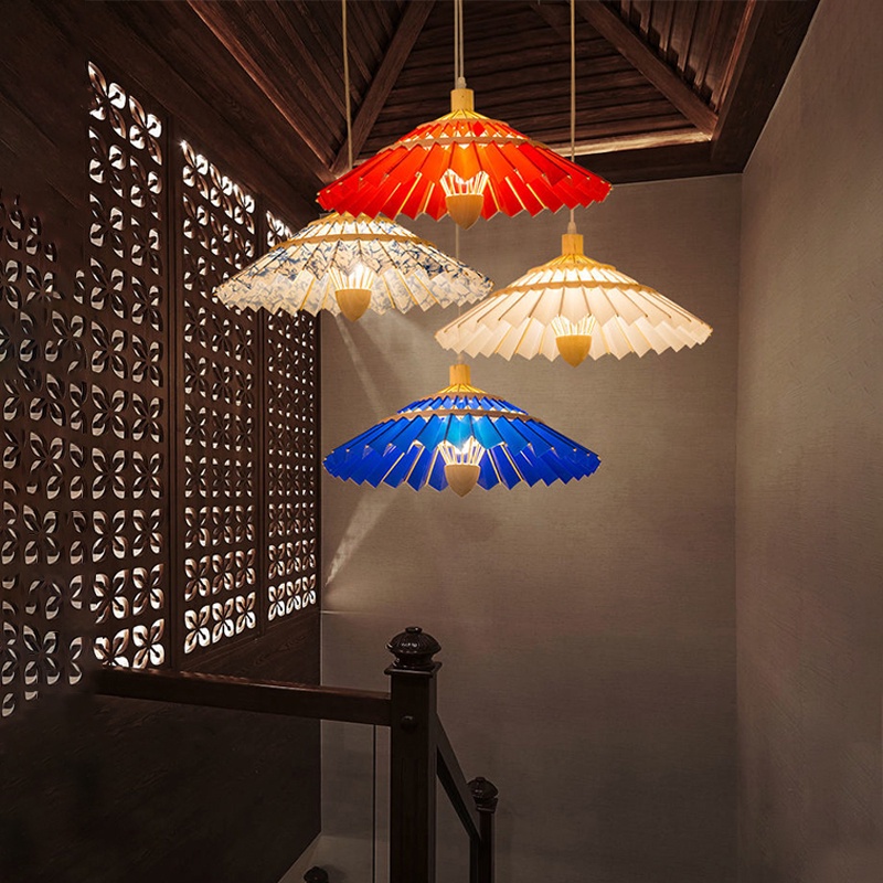 โคมไฟระย้าญี่ปุ่นวินเทจ ความคิดสร้างสรรค์ Led โคมไฟห้อยไม้ไผ่สาน โต๊ะอาหาร ร้านอาหาร