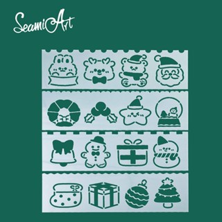 Seamiart ไม้บรรทัดเจาะรู ลายคริสต์มาส สําหรับตกแต่งที่คั่นหนังสือ DIY 1 ชิ้น