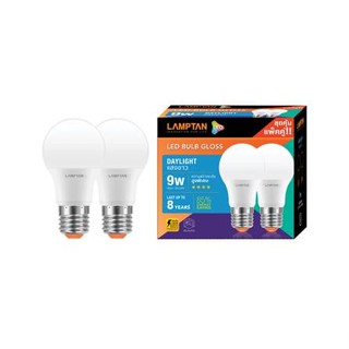 หลอด LED LAMPTAN BULB GLOSS 9 วัตต์ E27 DAYLIGHT แพ็ค 2 ชิ้น