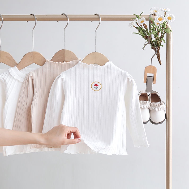 เสื้อยืดแขนยาว คอเต่า ผ้าฝ้าย สําหรับเด็กผู้หญิง