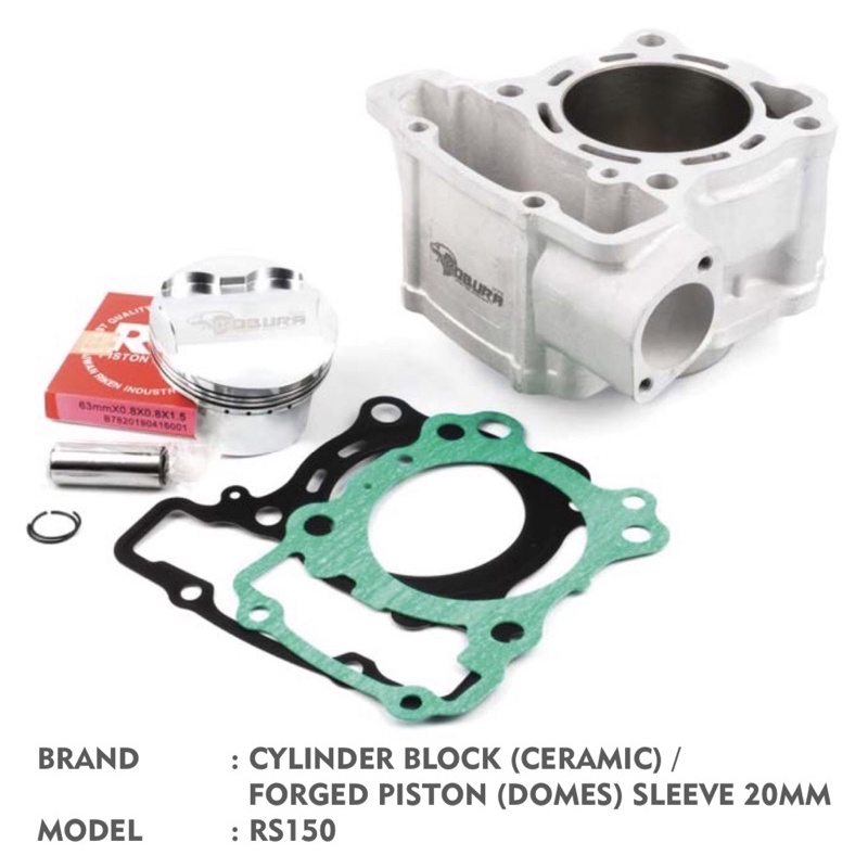 KOBURA RS150 RSX150 62 มม.63 มม.65 มม.เซรามิค CYLINDER BLOCK ชุด-SLEEVE 20 มม.-FORGEN PISTON ชุดชุด