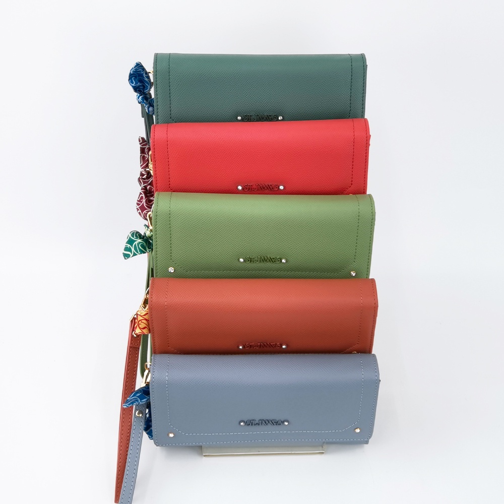 ST.JAMES กระเป๋าสตางค์หนังแท้/กระเป๋าสตางค์ใบยาว แบบ 3 พับ มีซิปข้างหลัง รุ่น GLIMMER (มี 5 สี) | กระเป๋าสตางค์ ผู้หญิง