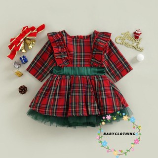 Babyclothes- ชุดเดรสแขนยาว คอกลม พิมพ์ลายคริสต์มาส แต่งระบาย สําหรับเด็กผู้หญิง