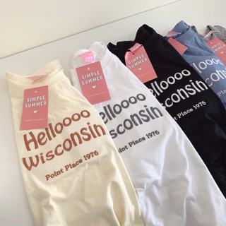 Tee destinytshirt เสื้อยืด oversize ผ้าคอตตอน สไตล์ minimal ปัก Helloooo wisconsin point place 1976