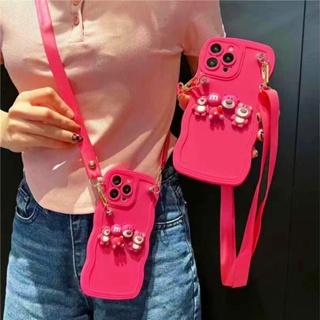 3D Strawberry bear Phone Case Compatible for 6 7 8 SE 2020 7P 8P X XS XR XsMax 11 12 13 14 Pro 11 12 13 14 Pro Max Camera Protection Silicone candy color cover with free lanyard