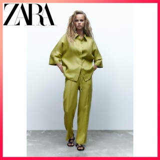 ZARA autumn new womens linen fabric loose casual lapel shirt + trousers suit