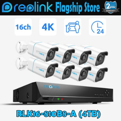 Reolink RLK16-810B8-A 4TB 4K NVR 16-Channel PoE กล้องรักษาความปลอดภัย 24/7 การบันทึกในตัว 4TB คนยานพ
