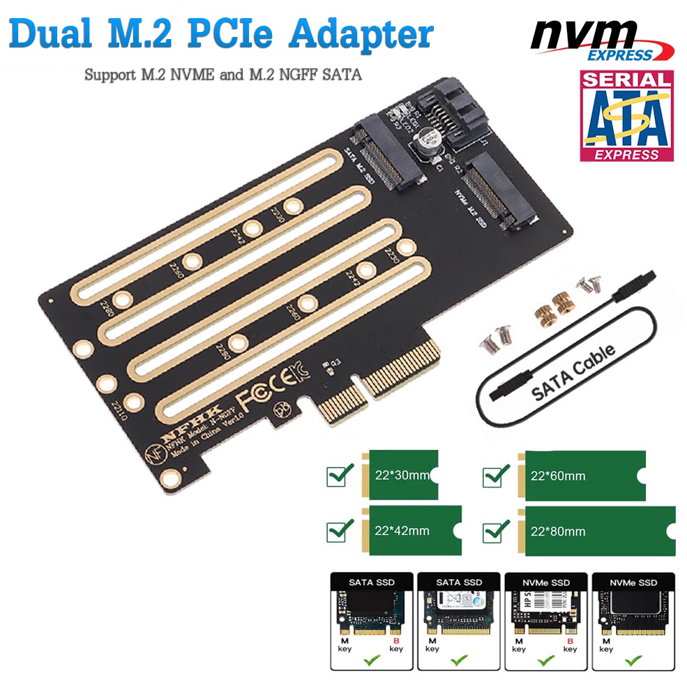 Adapter SSD M.2 Dual , M.2 Nvme and M.2 Sata สำหรับแปลง M.2