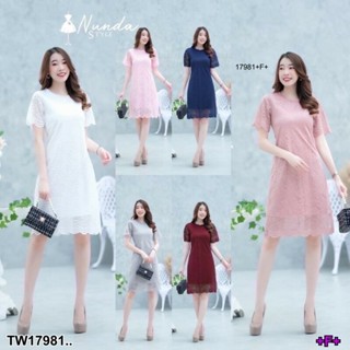 MM17981 เดรสลูกไม้แขนสั้นมีซับใน Short sleeve lace dress with lining..