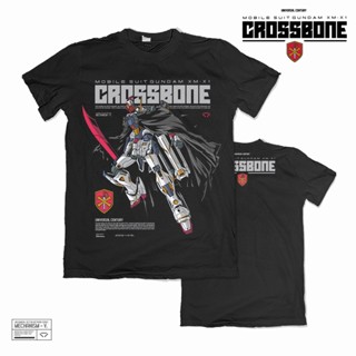 เสื้อยืดผ้าฝ้ายพิมพ์ลายแฟชั่น [ Gundam ] เสื้อยืด พิมพ์ลายกราฟฟิค CROSSBONE แบบกําหนดเอง (XS-5XL)