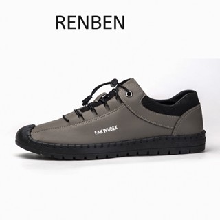 RENBEN  รองเท้าหนังผู้ชายที่ใส่สบายเทรนด์แฟชั่นรองเท้าสวีตเบิ้ลพื้นนุ่มระบายอากาศได้ดีอเนกประสงค์