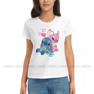เสื้อตราหานคู่ ตะเข็บแองเจิลทดลอง 626 เสื้อยืดผู้หญิง Lilo และตะเข็บผ้าฝ้ายบริสุทธิ์ Tshirt แขนสั้นเสื้อยืดด้านบนคอลูกเร