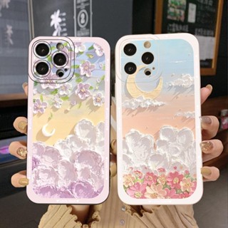 เคสป้องกันโทรศัพท์มือถือ ขอบสี่เหลี่ยม ลายดอกไม้ ดวงจันทร์ สําหรับ OPPO Reno7 4G 6 8 Z 5G 5 F 7 Lite